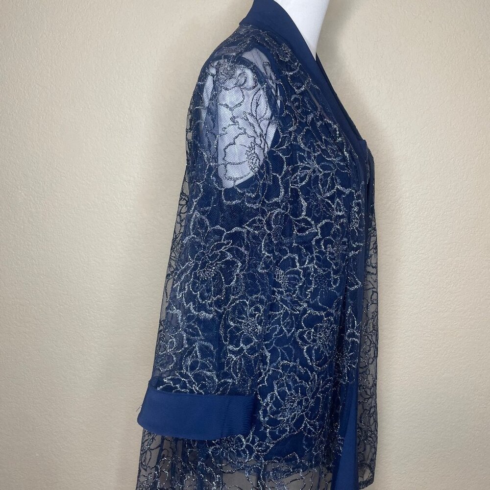 R&M Richards Navy Blue Glitter Lace 2PC Jacket Dress Set 14W Mother of the Bride - Picture 5 of 14